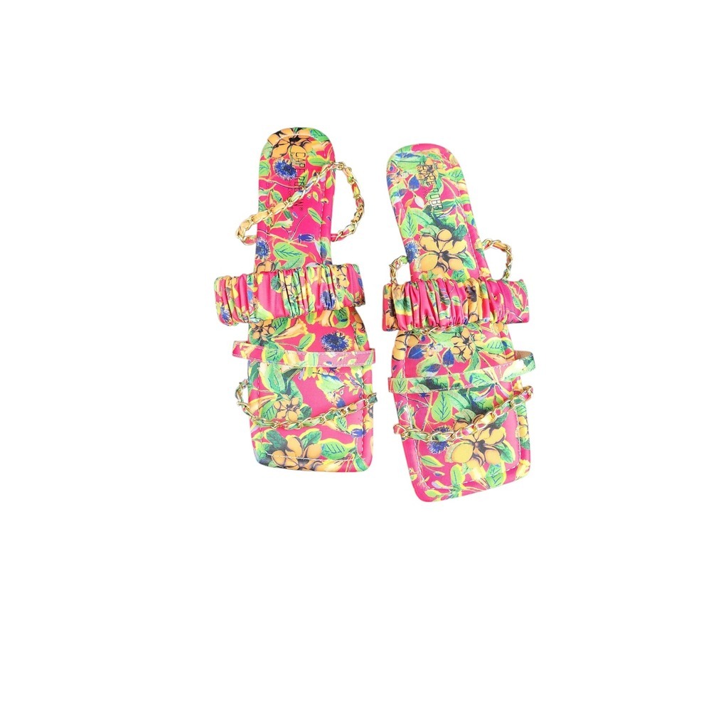 Cape Robbin‎ Floral Print Thong Sandals Strappy Square Toe Summer Slides